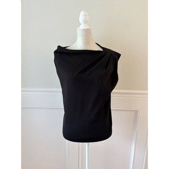 Reiss Miranda Drape Shoulder Top Black Stretch Knit L - Picture 6 of 11